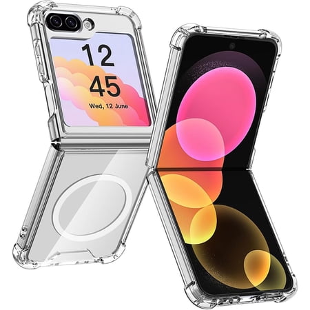 Dteck Magnetic Case for Samsung Galaxy Z Flip 6 Compatible with MagSafe Accessories, Transparent Hard PC Protective Phone Cover, Anti-Scratch (Clear)