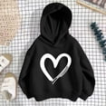 thumbnail image 4 of WAVSUF Girls Hooded Sweatshirts, Long Sleeve Hooded Heart Print Fall Casual Daily Pullover Black 3, 4 of 6