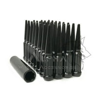 32 Black Spline Spike Lug Nuts 14x1.5 Fits Ford Super Duty F-250 F-350   Key