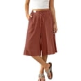 thumbnail image 5 of cocolona Womens Casual Loose High Waist Linen Pants Elastic Waist Straight Wide Leg Cropped Lounge Pants with Pockets, 5 of 5