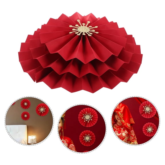 DECOMELODY 6Pcs Red Paper Fans Chinese New Year Decorations Fan Shaped Glittery For Weddings And Festivals 12X12X0.9In