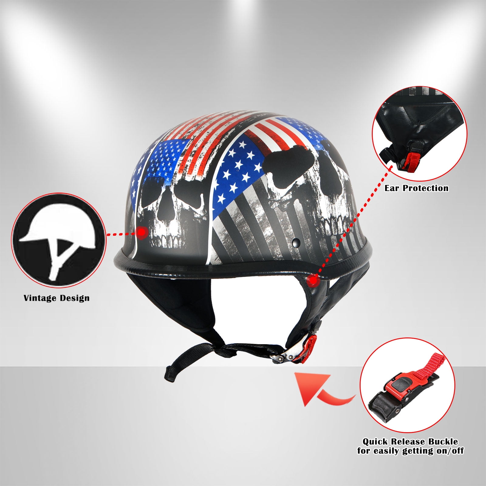 1Storm Novelty Motorcycle Half Face Helmet German Style DOT Approved: HKY602 Matt Green