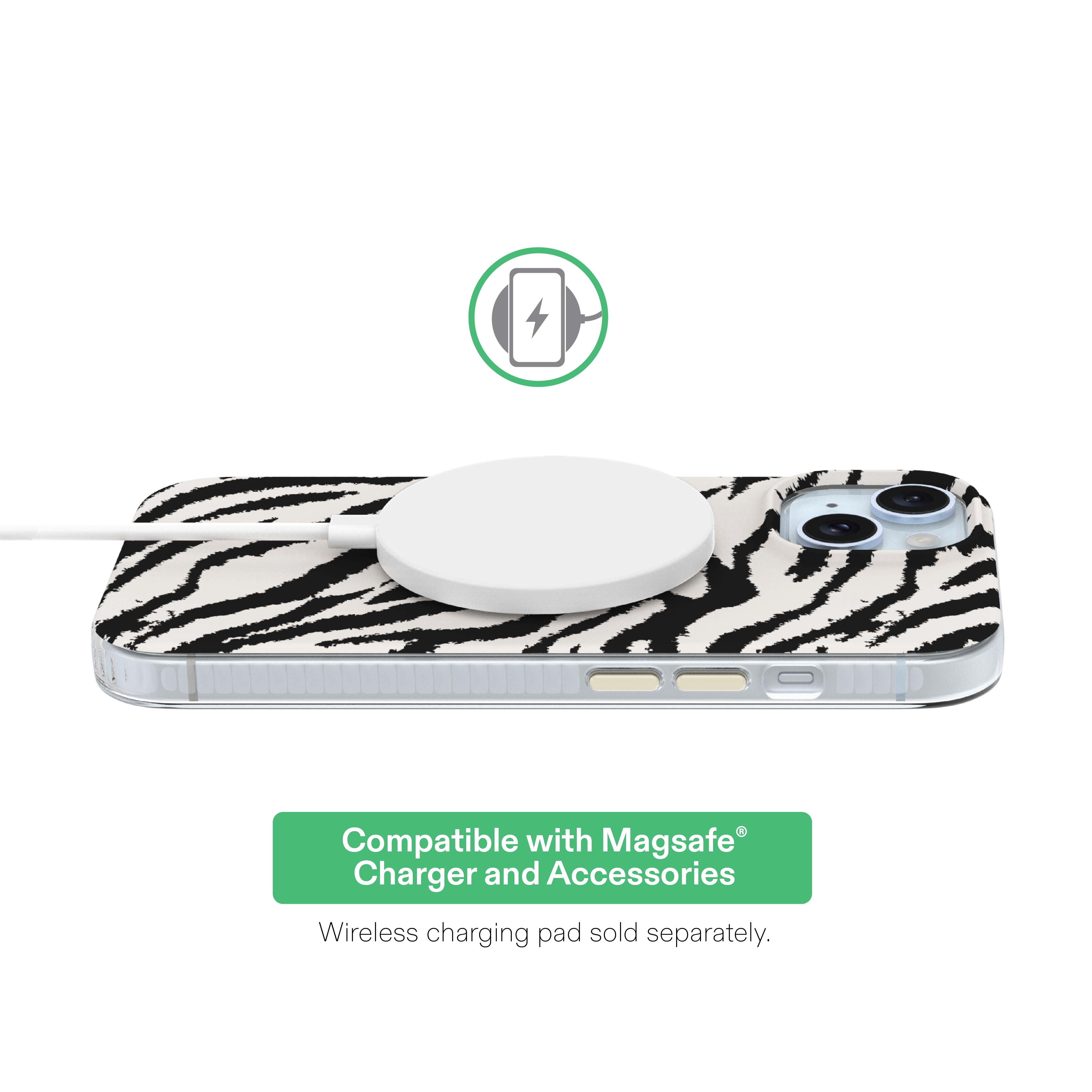 onn Phone Case for iPhone 17e / 16e / 15 / 14 / 13, MagSafe Compatible - Zebra Stripe
