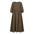 thumbnail image 4 of HCBY Women's 3/4 Sleeve Midi Dress Round Neck A-Line Pleated Loose Fit Casual Flowy Tunic Dress with Pockets for Fall Winter, 4 of 7
