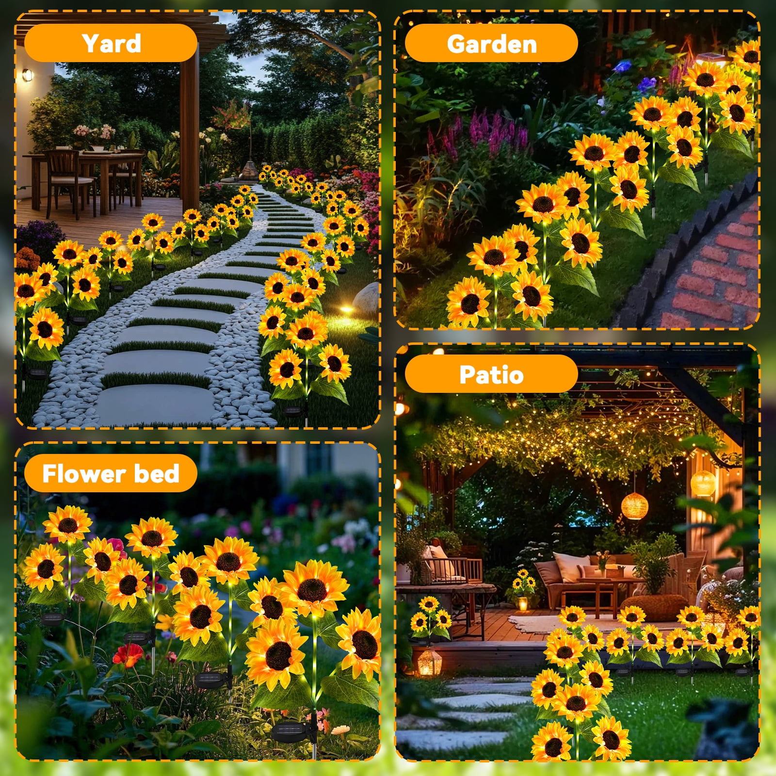Lyacmy 4 Pack Yellow Sunflower Solar Garden Lights Outdoor, Waterproof Solar Lights for Yard Pathway Patio Outdoor Decor
