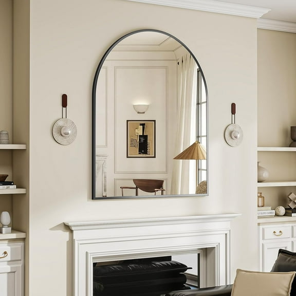 32"x42" Arch Bathroom Mirror, Wall Mounted Vanity Metal Frame Mirror for Bedroom, Entryway, Living Room, Black