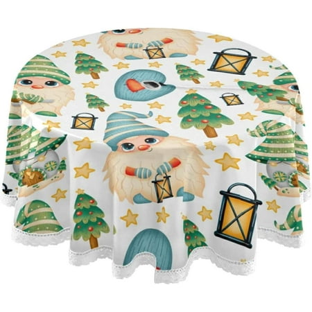 

Hyjoy Cute Cartoon Christmas Gnomes Round Tablecloth 60In Waterproof Round Table Cloths with Umbrella Hole and Zipper Party Patio Table Covers for Outdoor Backyard /BBQ/Picnic
