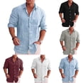 thumbnail image 6 of CENL Mens Cotton Linen Long Sleeve Shirt Solid Baggy Button-down Tops T Shirt Blouse, 6 of 9