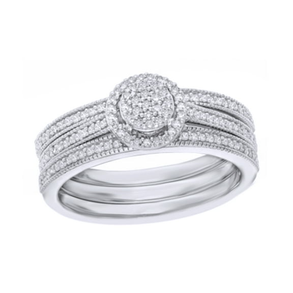 AFFY White Natural Diamond Cluster Frame Bridal Ring Set In 10k White Gold (0.33 Cttw)