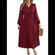 thumbnail image 3 of Vestido Informal de Otoño para Mujer, de Larga, con Escote en V y Pliegues, Corte A. Vino Tinto L, 3 of 7