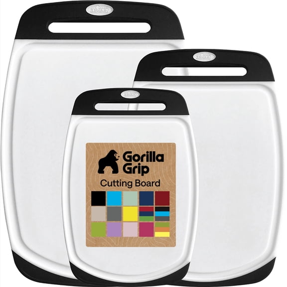 GORILLA GRIP Oversized 100% BPA Free Reversible Kitchen Cutting Board Set of 3, Juice Grooves, Dishwasher Safe, Black