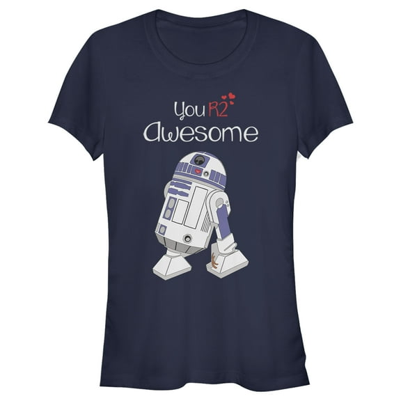 Junior's Star Wars Valentine's Day You R2 Awesome  Graphic Tee Navy Blue Small