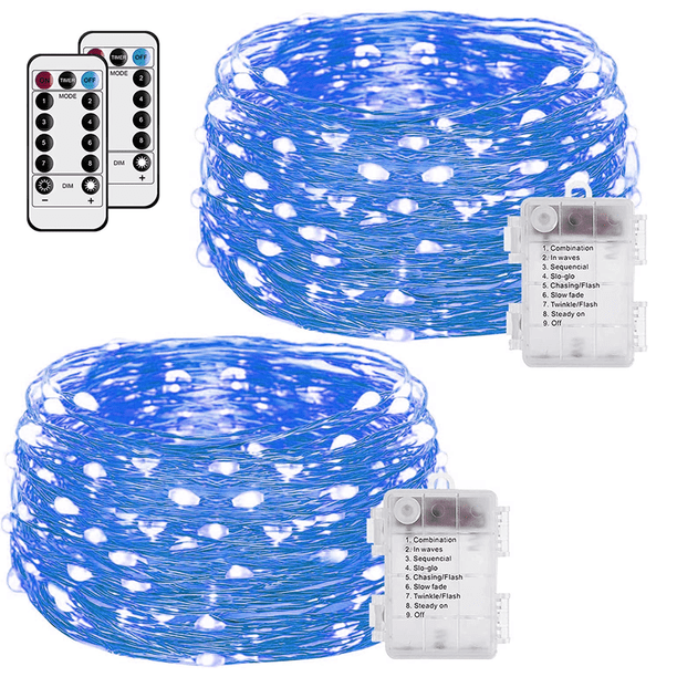 Cadena de luces de caja de batería de control remoto 2PCS - 5 metros 50 luces 8 funciones batería de control remoto azul Adepaton CPB-US-DYP704-4