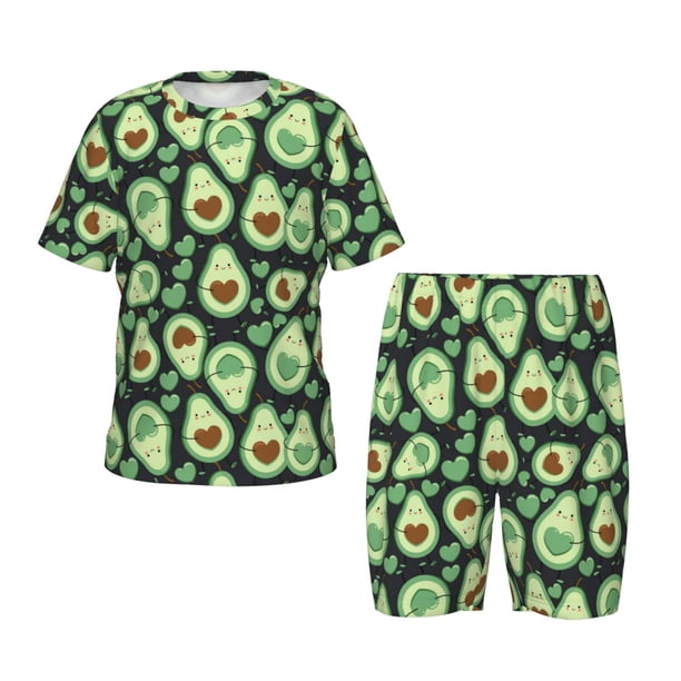 Balery Avocado Heart Conjunto de Pijama Infantil de Manga Corta con Estampado – Ropa de Dormir de Algodón Suave-Large