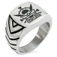 thumbnail image 1 of Stainless Steel Corsair Pirate Skull Emblem Chevron Pattern Biker Style Polished Ring, 1 of 1