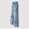 thumbnail image 4 of EnJoCho Teen Girls Baggy Wide Leg Barrel Denim Jeans Pants Star Applique Elastic Waist 𝖸𝟤𝖪 Fashion Kids 5-14 Years Trousers Bottoms, 4 of 7
