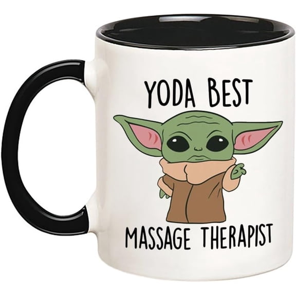 Yoda Best Massage Therapist Mug, Baby Yoda Mug, Funny Gift for Massage Therapist, 11 Oz Novelty Coffee Mug/Cup, Black