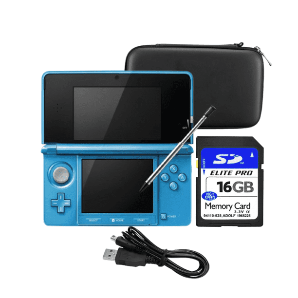 Nintendo 3DS Handheld Game Console Light Blue Bundle with Carrying Case & 16GB SD Card (Refurbished)