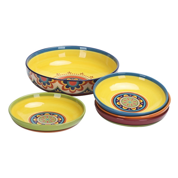 Bico Tunisian Ceramic Pasta Bowl, Set of 5(1 unit 214oz, 4 units 35oz), for Pasta, Salad, Microwave & Dishwasher Safe