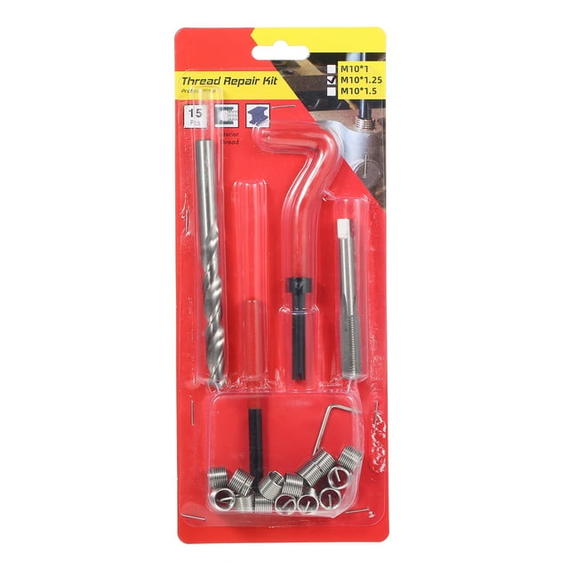 Mistaha Ensemble d'Outils de Réparation de Filetage 20 Pcs dans Emballage de Cartes pour M10 * 1.25 - Trousse Durable en Acier Inoxydable avec Poignée Ergonomique en Caoutchouc - Idéal pour l'Automobile - Installation et Rangement Faciles - Argent
