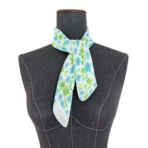 Square Scarf 24x24 Inch Spring Blue Green Floral Print Silky Satin Sun Protection Neck Scarf for Women Multi-Purpose Head Wrap Bandana for Hair Bag Decoration
