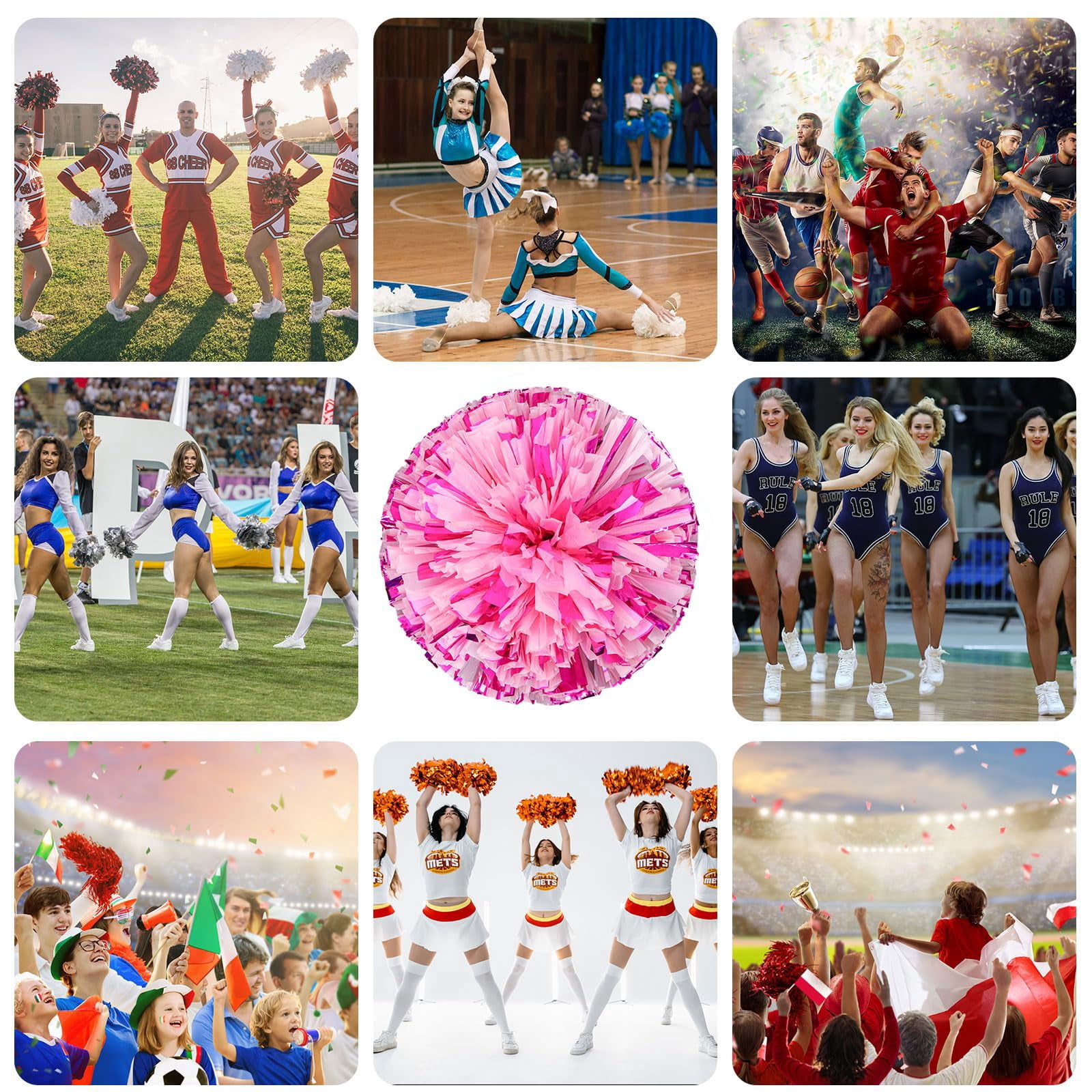12 Pcs Cheerleading poms,pom poms Cheerleading with Finger Holes Cheer Pom Pomsfor Dance, Matches, Team Spirit Sports