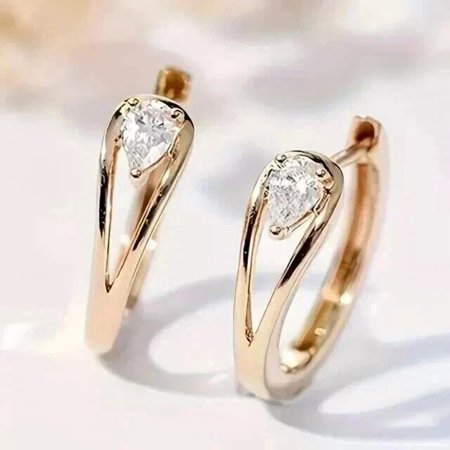 1Ct Pear Cut Lab Created Diamond Women's Hoop Earring 14K Yellow Gold Plated