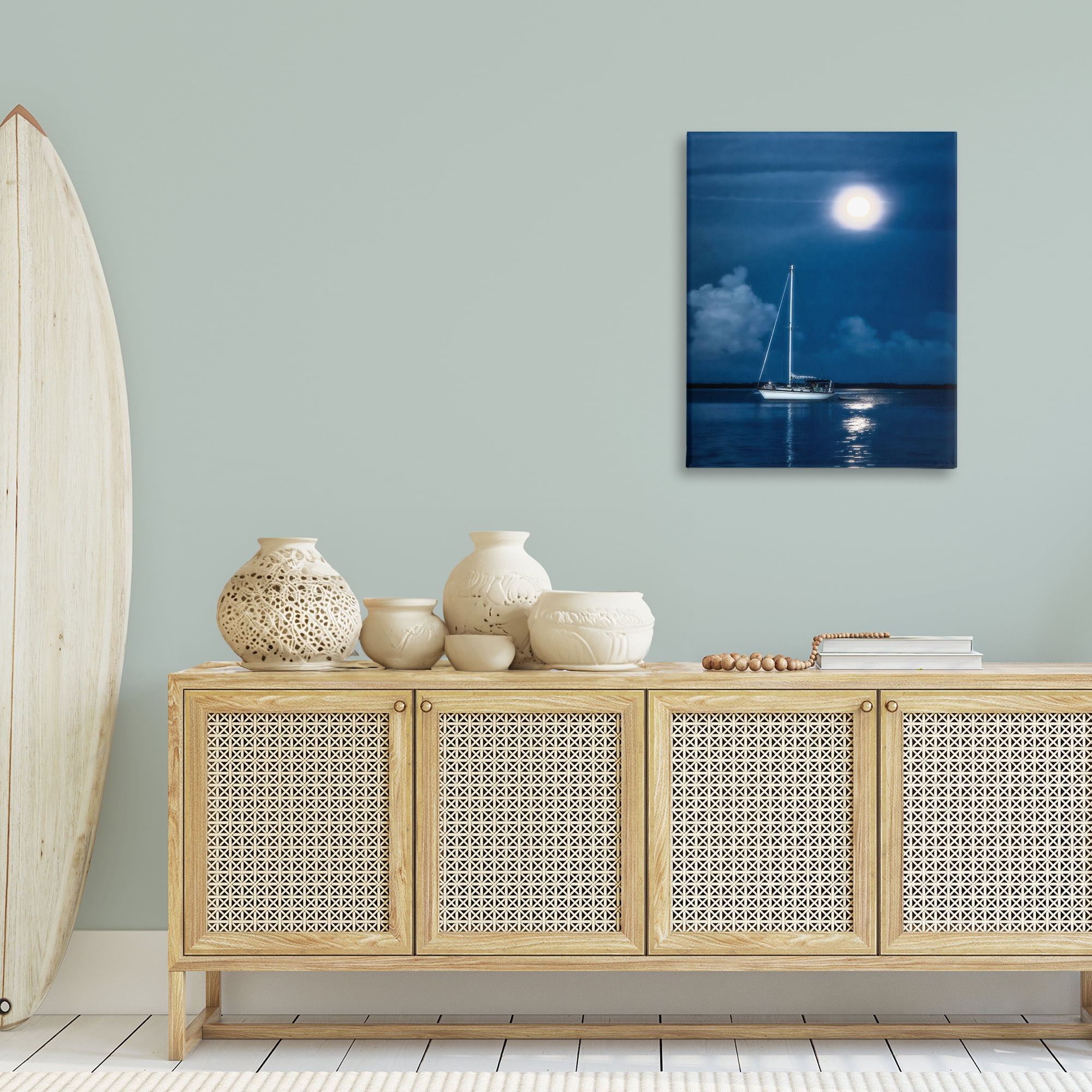 Stupell Industries Moonlit Nighttime Sailing Nautical & Beach Photography Wrapped Canvas Art Print Wall Art, 24 x 30