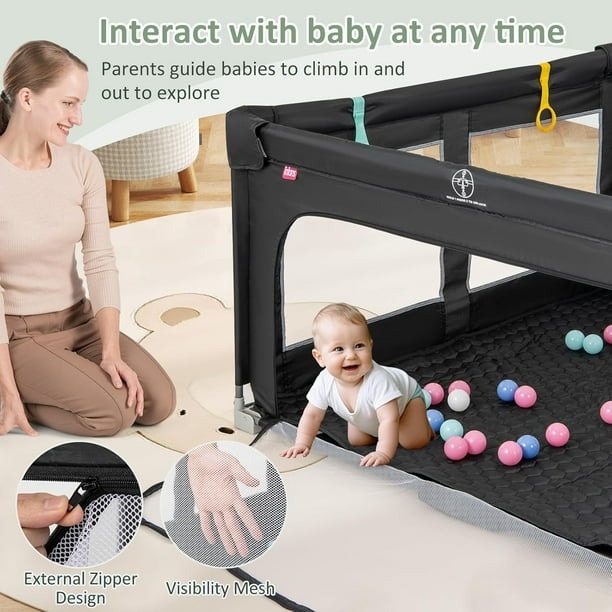 INFANS Foldable Baby Playpen with Mat, 59” x 59” Large Baby Play