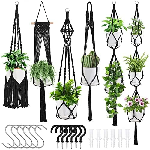 Macrame Plant Hangers, 6Pack Hanging Planters for Indoor Plants w/ 6 Set Hangers Kit Handmade Macromay Plant Hangers Indoor Flower Pots Holder Stand for Boho Home Décor (POTS NOT Included)