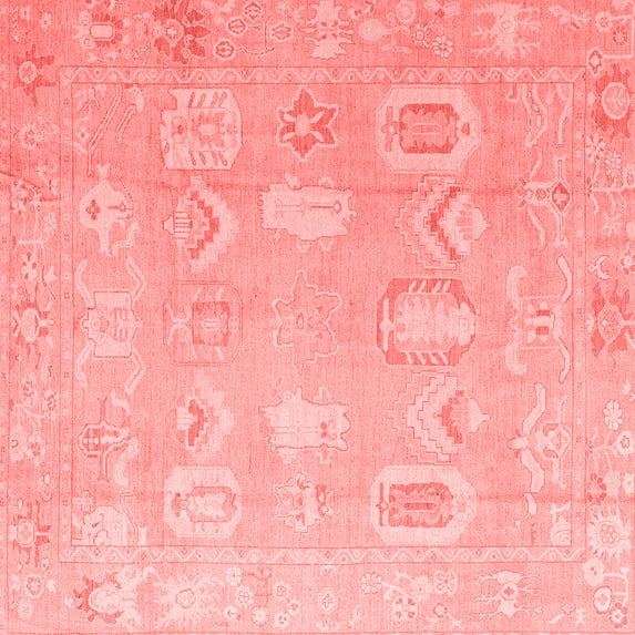 Ahgly Company Machine Washable Indoor Square Abstract Red Modern Area Rugs, 3' Square