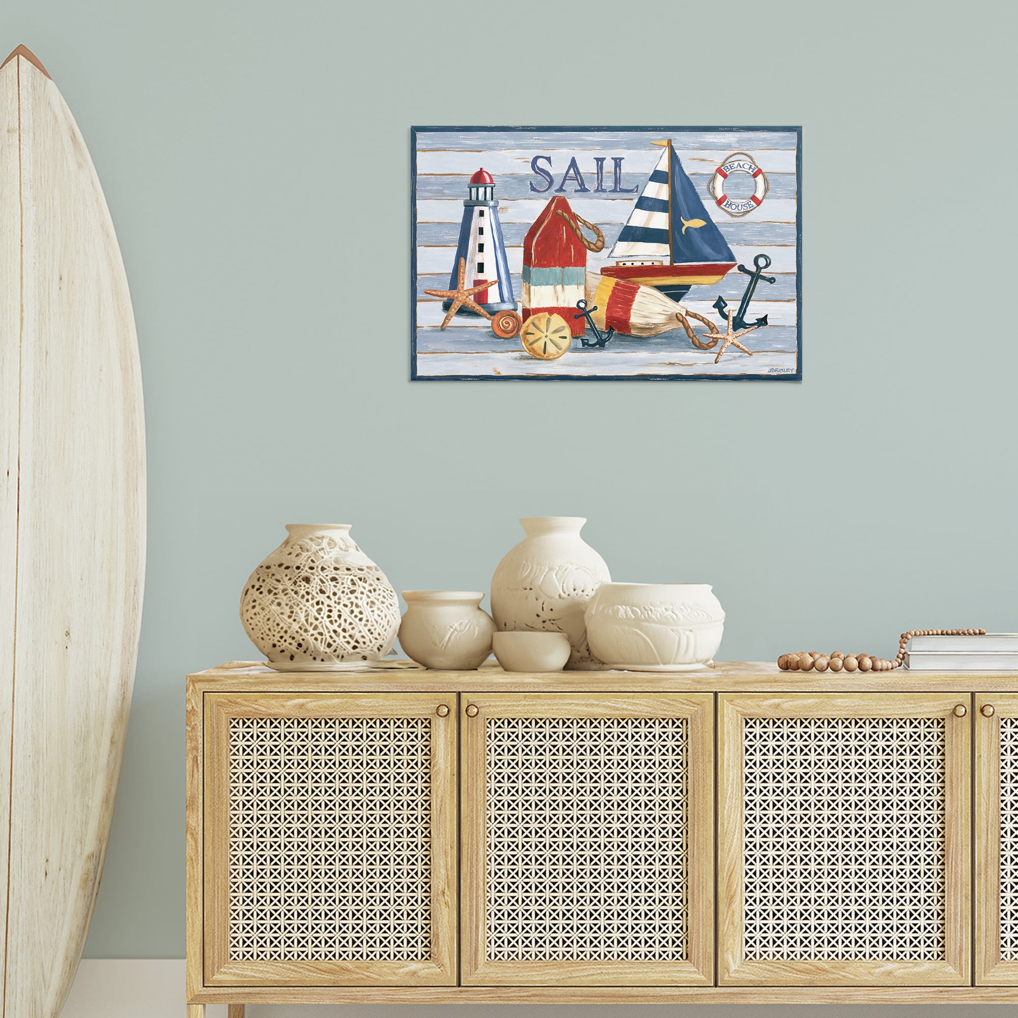 Stupell Industries Striped Nautical Still Life Nautical & Beach Painting Wrapped Canvas Art Print Wall Art, 30 x 20