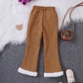 thumbnail image 4 of Tfken Trousers For Girls Children Flare-Leg Casual Solid Color Elastic Waist Warm Fleece Pants Khaki Size 2-3 Years, 4 of 8