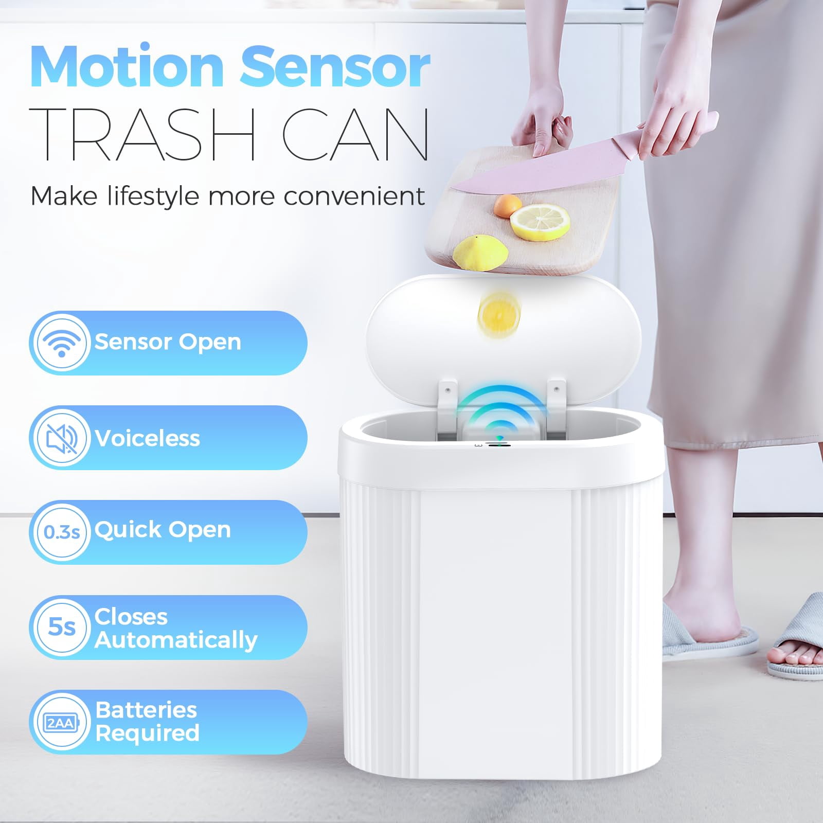 5 Gallon White Automatic Motion Sensor Touchless Garbage Can