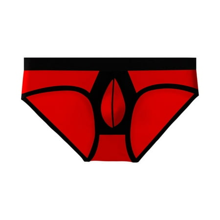 

YIWEI Men Sexy Ice Silk Thong G-String Underwear Briefs Low Waist Lingerie Underpants Red XXL