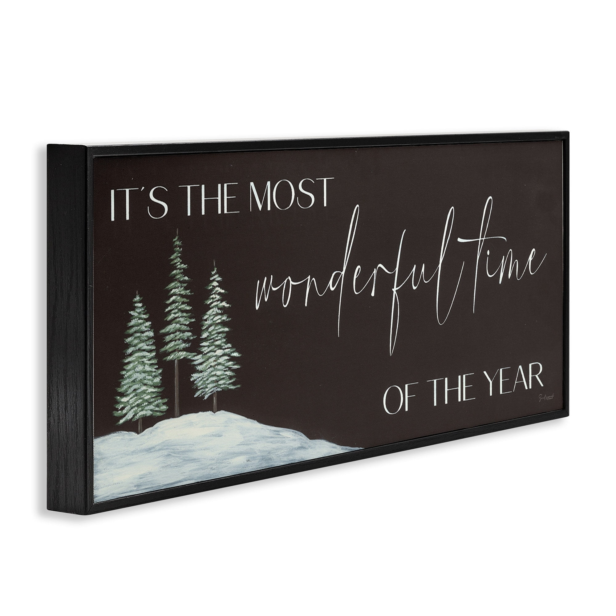 Most Wonderful Time Holiday Phrase Snowfield Trees Inspirational Graphic Art Framed Art Print Wall Art