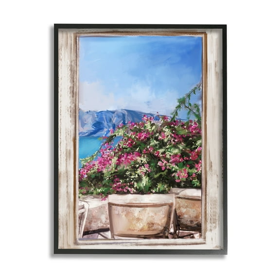 Stupell Industries Through Window View Seaside Flower Garden Scene Painting Black Framed Art Print Wall Art, Design by Ziwei Li