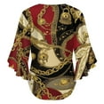thumbnail image 6 of Gold Chains Red Black Pattern Women's V-Neck Blouse With 3/4 Ruffled Bell Sleeves Casual Top Ladies Blouses, 6 of 7