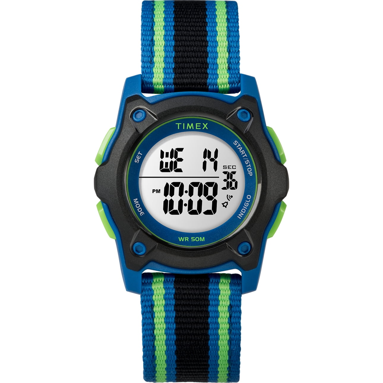 TIMEX TIME MACHINES® Kids' Blue/Black/Green 35mm Digital Watch, Fabric  Strap 