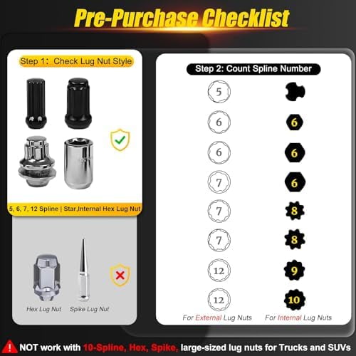 16-Piece Locking Lug Nut Master Key Set | 5, 6, 7, 12 Spline Socket Set, Star and Internal Hex Style Lug Nut Key Set, CR-MO Steel (Not for Hex, Deep, Large-Size, and 10-Spline)
