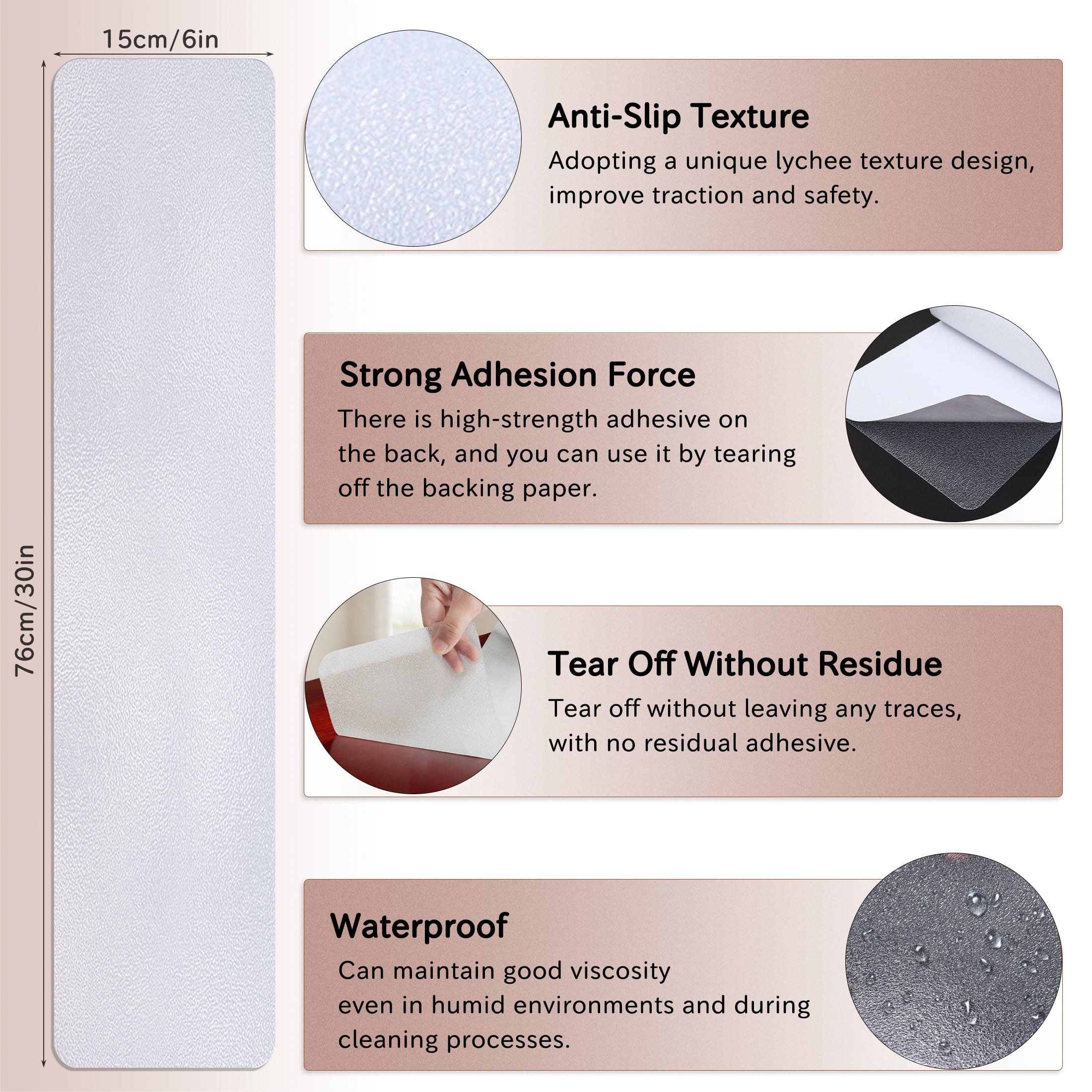 YDmeet 6"x30" Heavy Duty Waterproof Stair Treads, 12-Pack Transparent Non-Slip Grip Tape, Peel and Stick for Indoor Wooden Steps