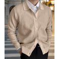 thumbnail image 4 of Men'S Lapel Cardigan Sweater Knit Long Sleeve Button Cardigan Slim Fit Casual Ribbed Knitted Jacket Khaki M, 4 of 7