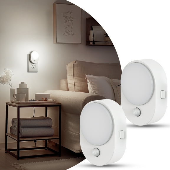 2 Pcs Cool White 5000K Motion Sensor Night Light Oval Shape