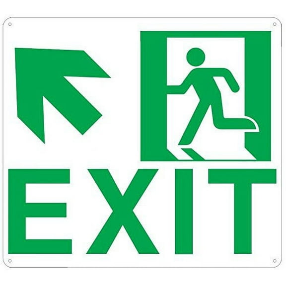 Exit ARROW UP LEFT SIGN(Glow In the dark sign - Photoluminescent ,High Intensity, ALUMINIUM 9x10 ,Rust Free )