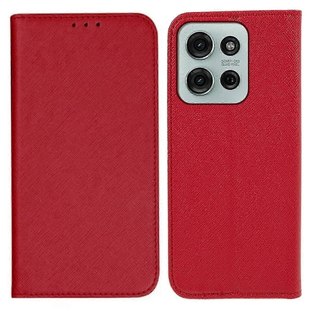 For Motorola Moto G75 5G Case Cross Texture Leather Phone Cover Hidden Magnetic - Black