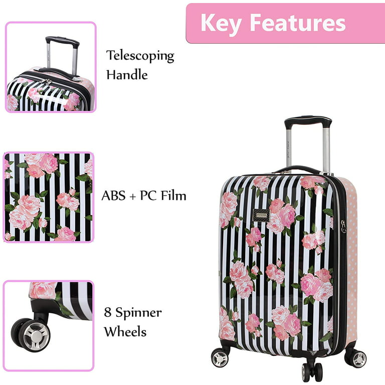 Betsey Johnson Designer Underseat Luggage Collection - 15 Inch Hardside  Carry On Suitcase for Women- Lightweight Under Seat Bag with 2-Rolling  Spinner Wheels (Flamingo Strut) 