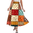thumbnail image 6 of Women’s Patchwork Print Midi Skirt with Elastic Waistband and Pockets Casual A-Line Boho Style Lightweight Flowing Fabric Skirt Saffron 2XL, 6 of 6