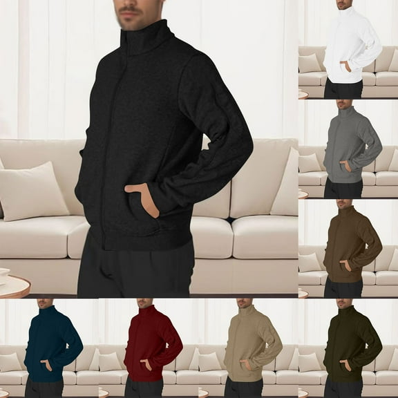 RYDCOT Mens Zip up Sweatshirt Casual Fashion Slim Fit Jacket with Pockets Stand Collar Jacket White