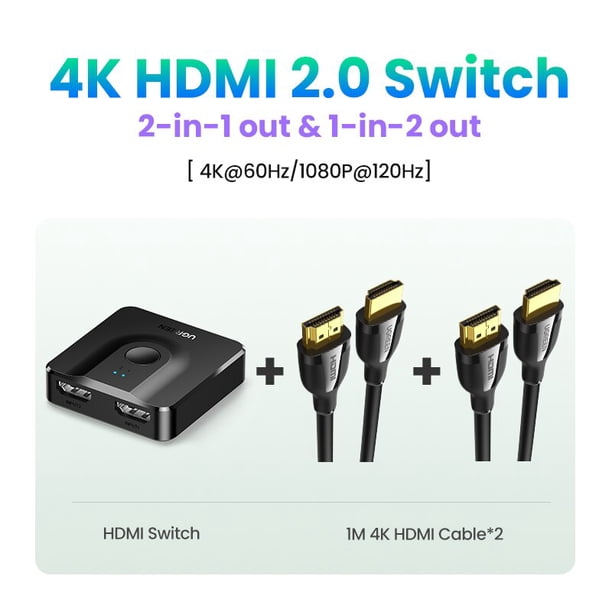UGREEN HDMI 2.1 Splitter Switch 8K 60Hz 4K 120Hz 2 en 1 para TV Xiaomi Xbox SeriesX PS5HDMI Cable Monitor HDMI 2.1 Switcher Tan Jianjun unisex
