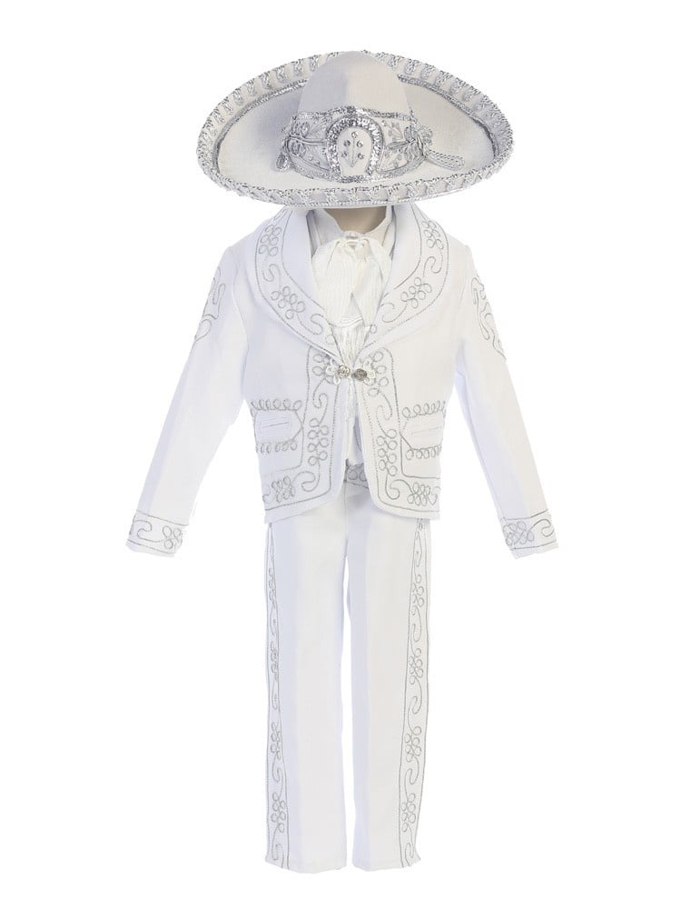 Rain Kids Boys White Rooster Intricate Embroidery 6 Pc Charro Suit 12M-6